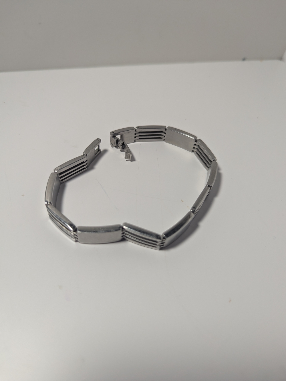 Men's Silver-Tone Stainless Steel Geometric Link Bracelet